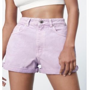 ZARA denim lilac pink cuffed shorts high waisted summer loving fun